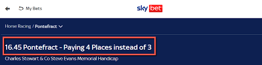 Extra place offer on bookie website, with 4 paid places instead of 3